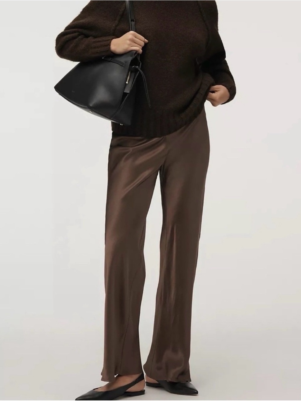 Anthropologie Tilda Pull-On Wide-Leg Satin Pants Taupe brown XL